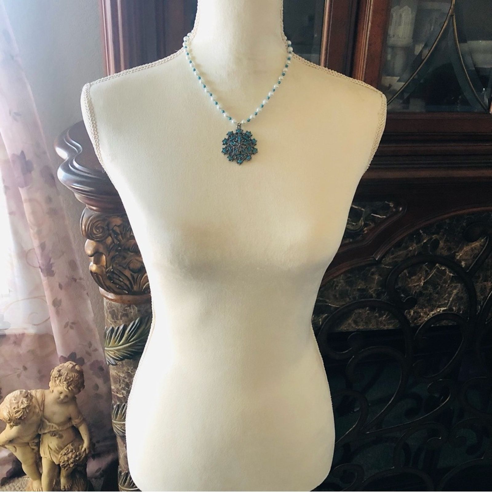 Handmade Handcrafted repurpose howlite cluster Pearl necklace Size ONE SIZE - 6 Thumbnail