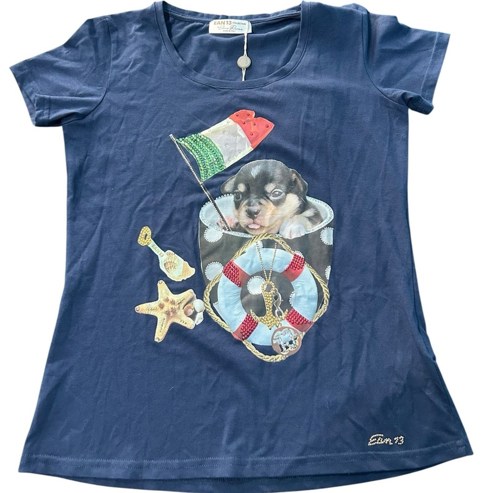 Other EAN 13 Swarovkski Crystal Accent Shirt Puppy Nautical Navy 6 Size M / US 6-8 / IT 42-44 - 1 Thumbnail