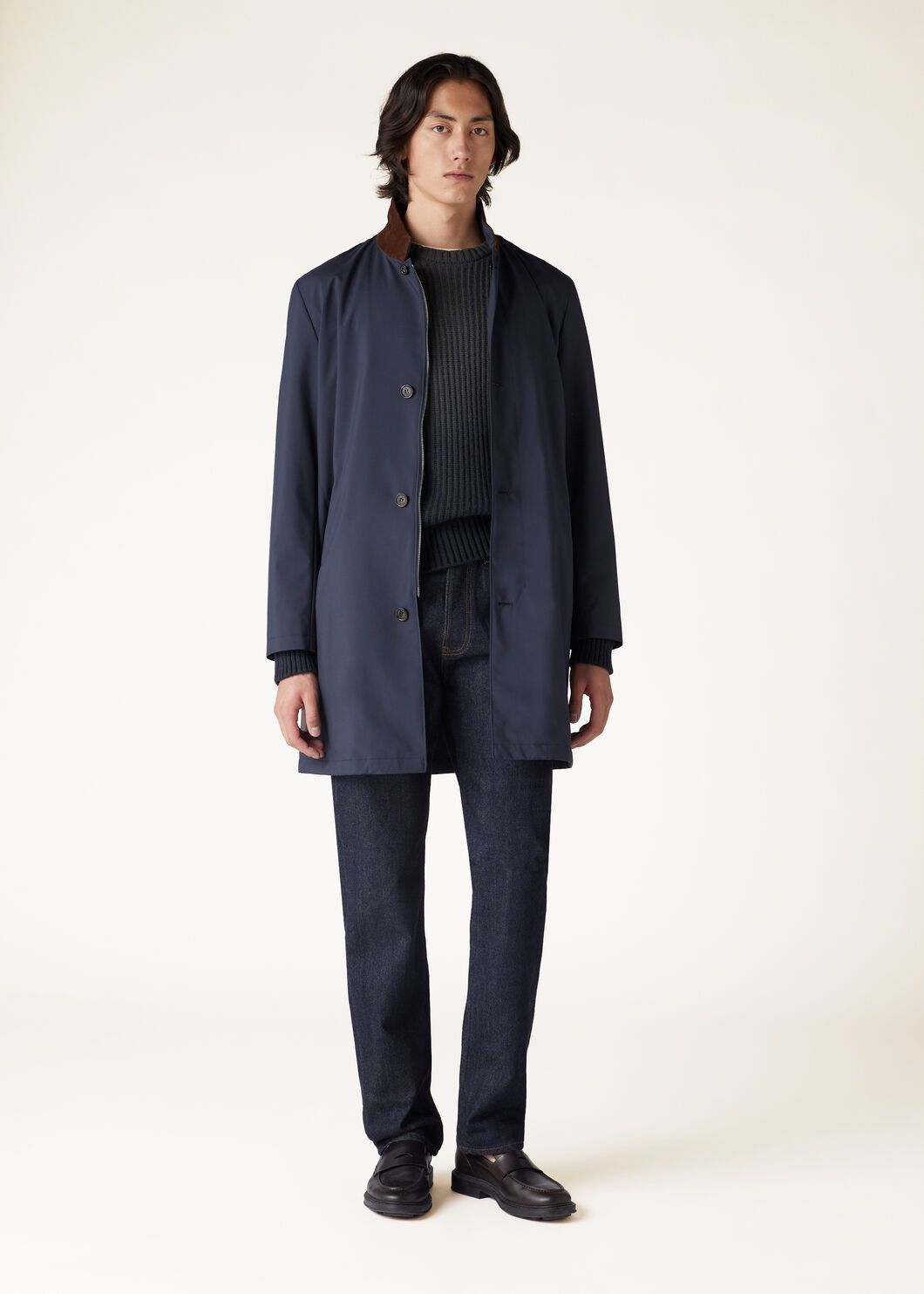 Loro Piana o1w1db10725 FAM5516 Sebring Leather Collar Coat in Navy Blue Size US S / EU 44-46 / 1 - 2 Thumbnail