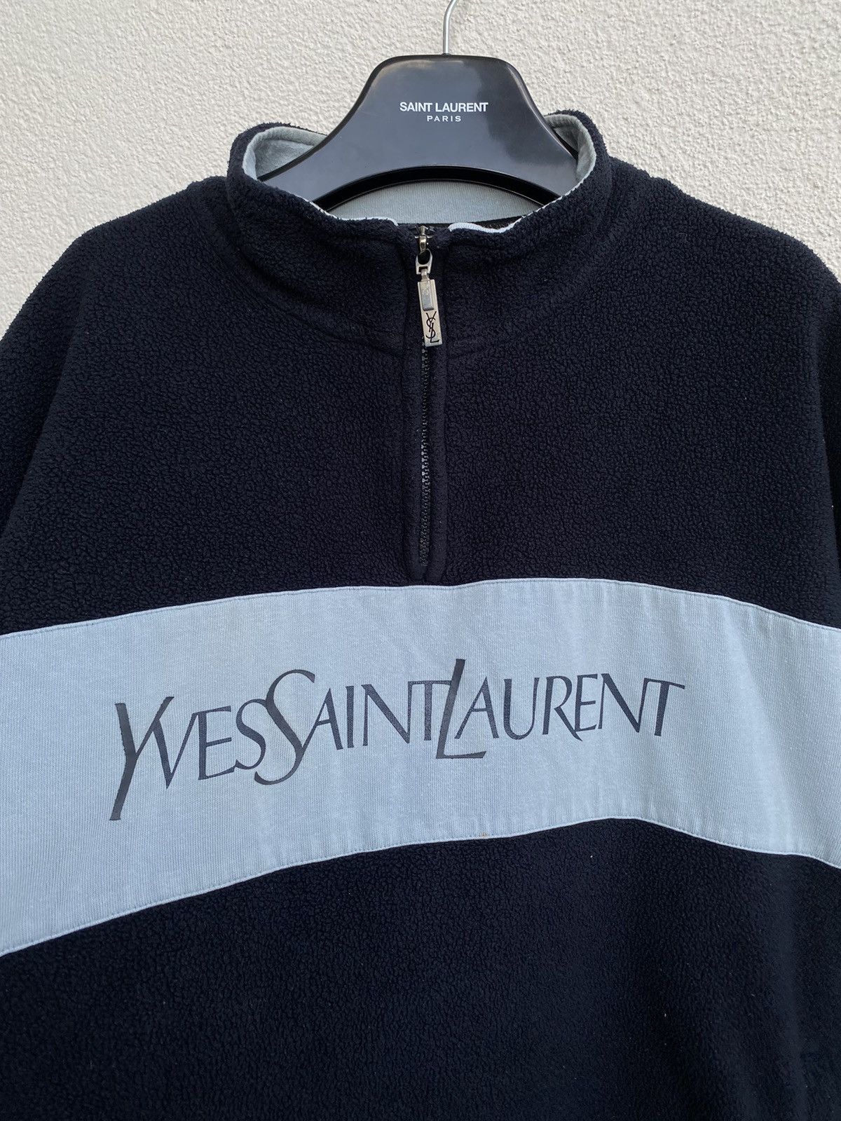 Yves Saint Laurent Fleece Big Logo YSL Sweatshirt 1/4 Zip YSL Sweater Size US XL / EU 56 / 4 - 12 Thumbnail