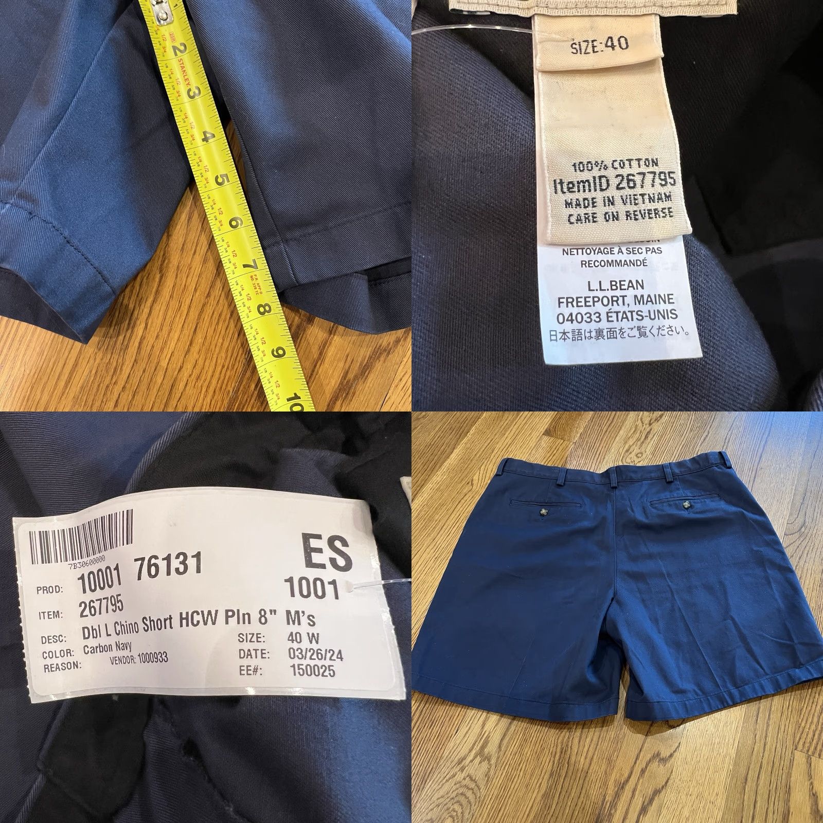 Vintage L.L. Bean Double L Chino Shorts Mens 36 8" Inseam Light Beige Solid Pockets Zip Cotton Casual Summer Fall Spring Vintage No Size US 40 / EU 56 - 8 Thumbnail