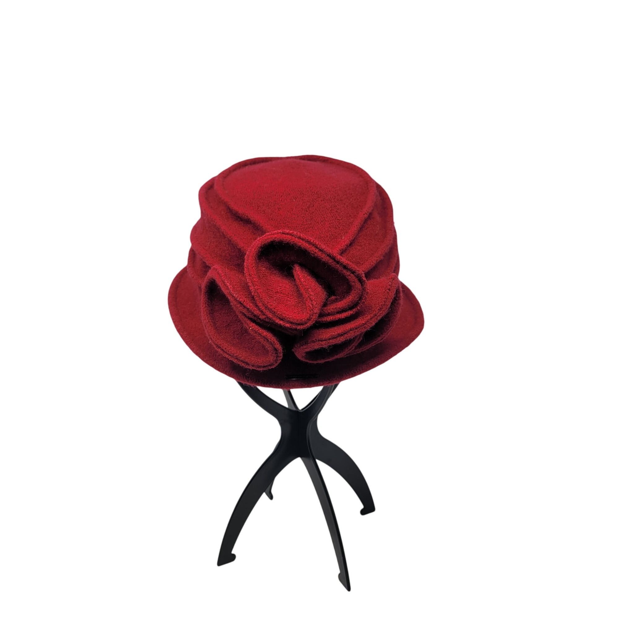 Vintage Vtg Red Wool Cloche Hat Floral Accent Sz 57cm Flapper Bob Ru Size ONE SIZE - 9 Thumbnail