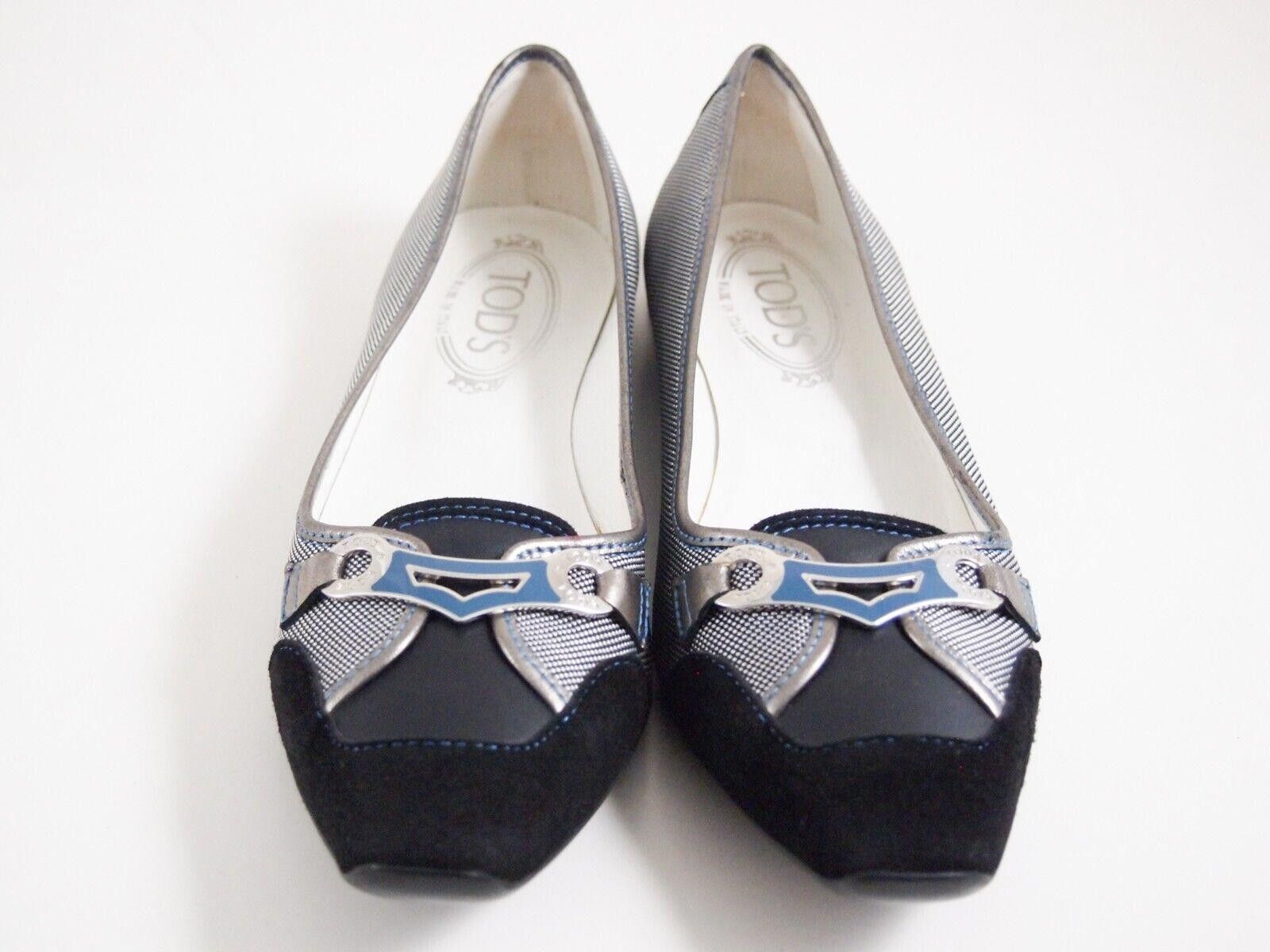 Tod's Tod's Moccasin Flats Black Suede Gray Canvas EU 38 US 8 Size US 8 / IT 38 - 3 Thumbnail