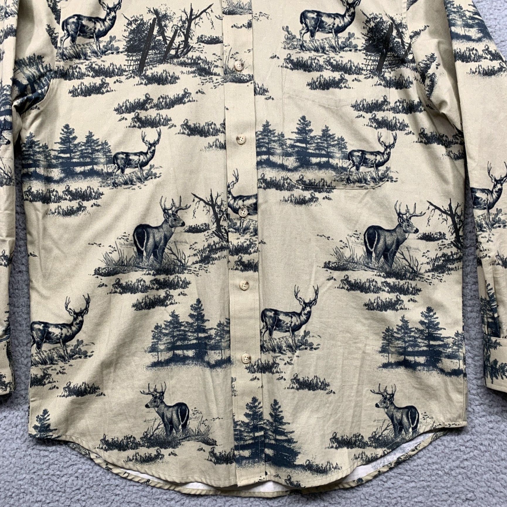 Vintage Natural Issue Shirt Men Button-Up Wrinkle Free 1 Pocket Black Tan Drk Green Woods & Deer Casual Size US S / EU 44-46 / 1 - 3 Thumbnail