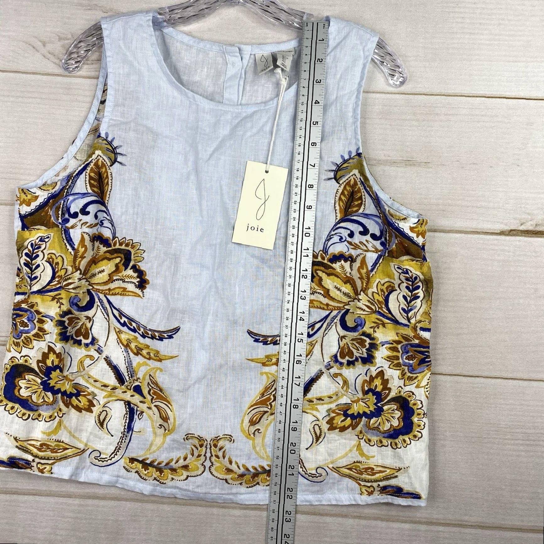 Joie JOIE Linen Top Women L Button-Up Beach Colorful Floral Sleeveless V-Neck Blue - NWT, Lightweight, Spring/Summer, Casual, Regular Fit Size L / US 10 / IT 46 - 4 Thumbnail