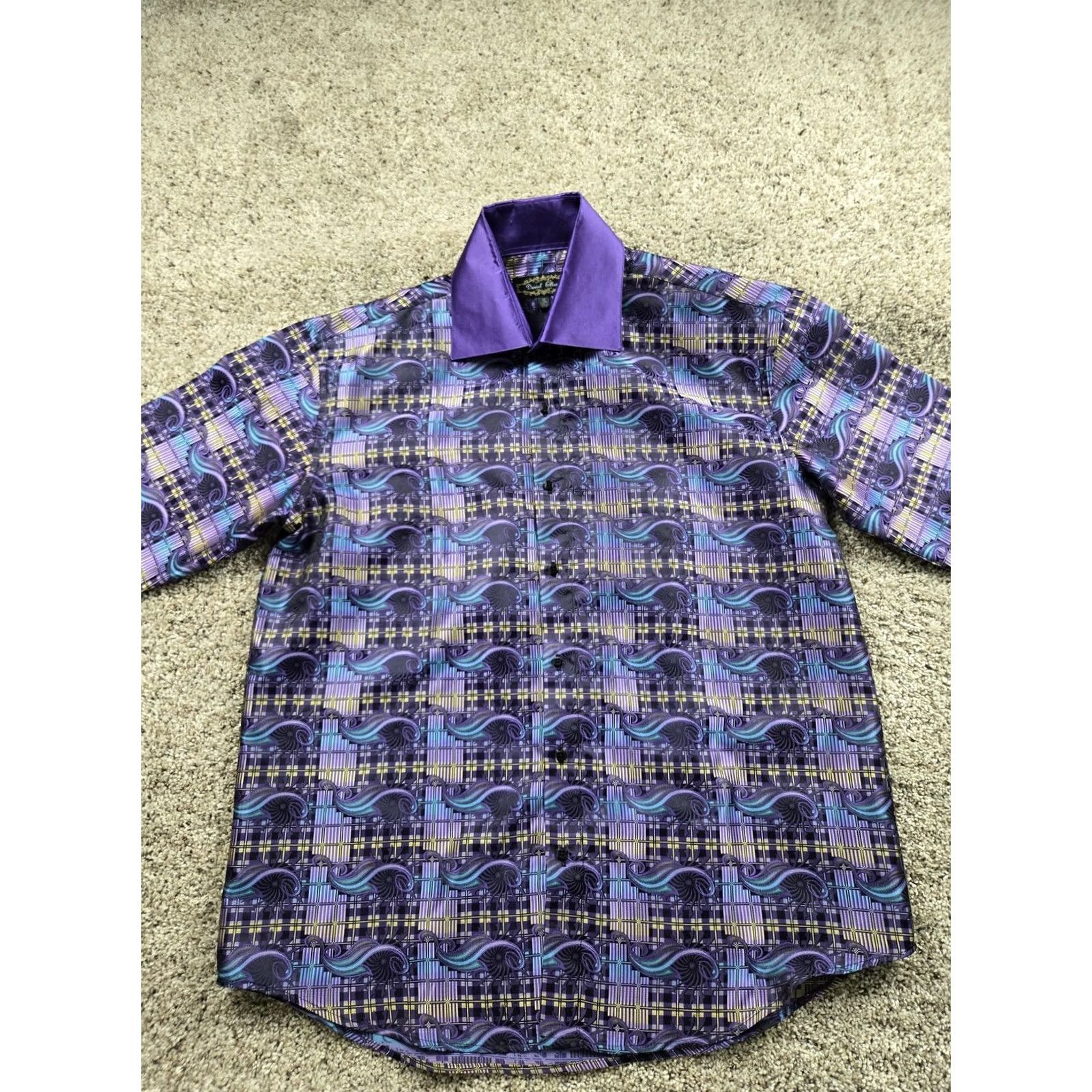 Vintage Daniel Ellissa Shirt Mens XL Purple Geometric Print Shiny Long Sleeve Button-Up Size US XL / EU 56 / 4 - 3 Thumbnail
