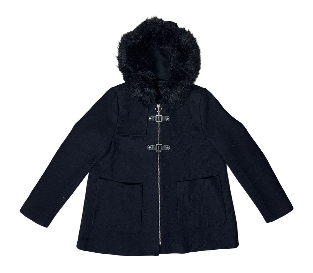 If Six Was Nine × Zara Zara Woman Faux Fur Hoodie Wool Coat Size L / US 10 / IT 46 - 1 Thumbnail