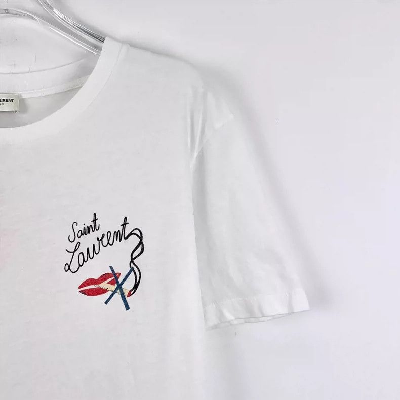 Saint Laurent White Letter Print Cotton T-Shirt-2507
