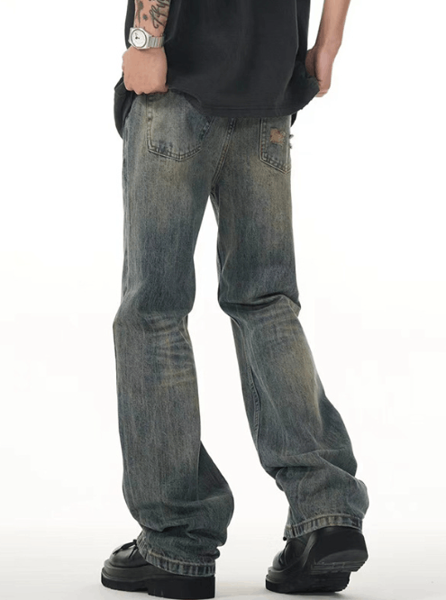 Japanese Brand × Jean Men's washed distressed spring light blue flared jeans Size US 32 / EU 48 - 4 Thumbnail