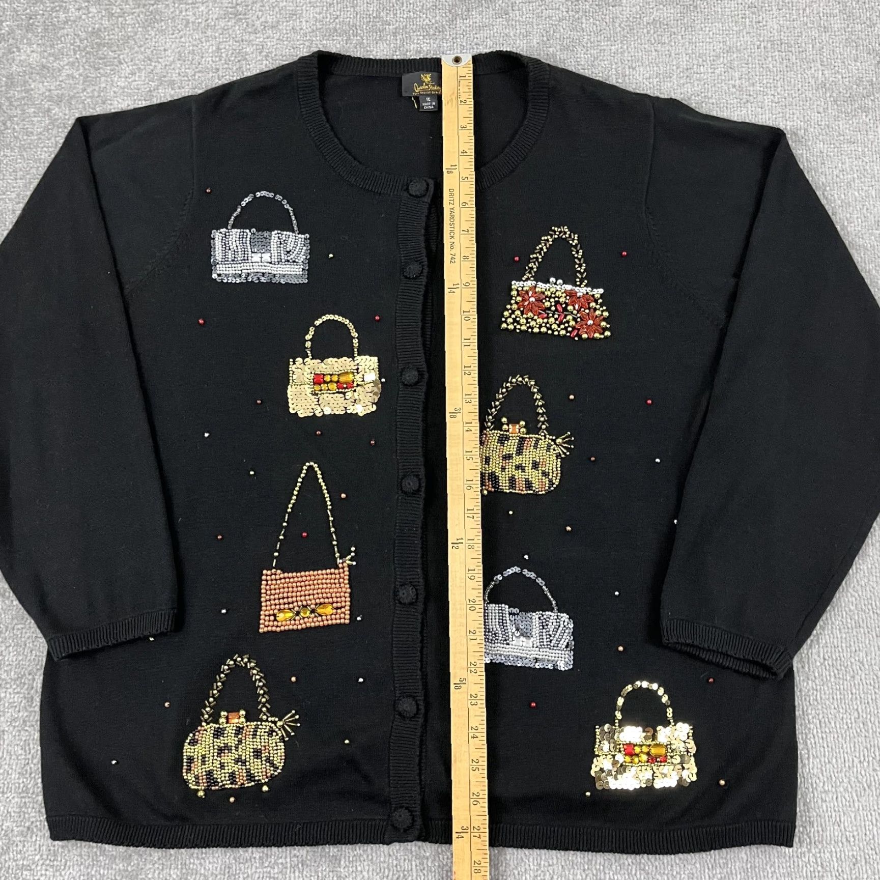 Quacker Factory VINTAGE Quacker Factory Cardigan Sweater Womens 1X Black Knit Beaded Sequin Button Crew Neck Casual Classic Preppy 90s Mens? Womens Size XL / US 12-14 / IT 48-50 - 3 Thumbnail