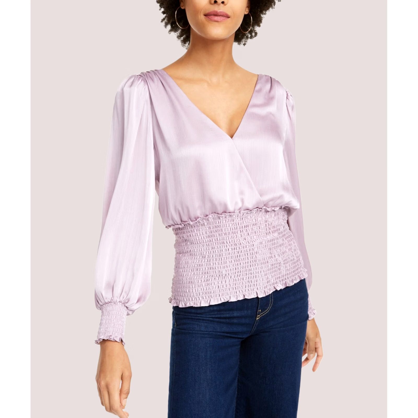 Vintage Leyden Womens Smocked Waist Pullover Blouse, purple, L Size L / US 10 / IT 46 - 1 Preview