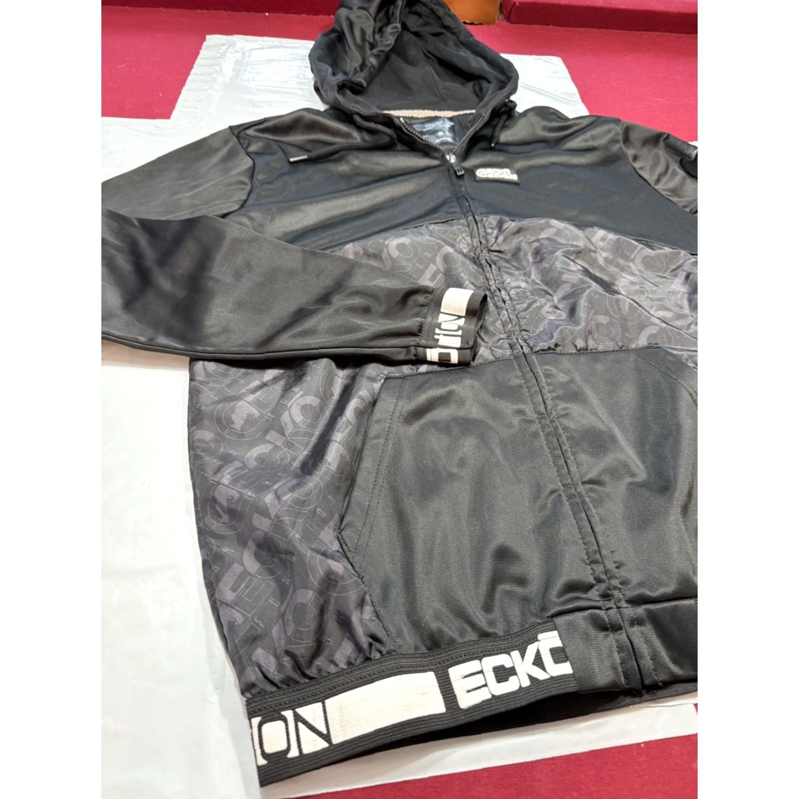 Vintage VINTAGE Ecko Function Black white Hooded Zip Up Athletic Silk Jacket Spellout Mens Med Jacket Size US M / EU 48-50 / 2 - 2 Thumbnail