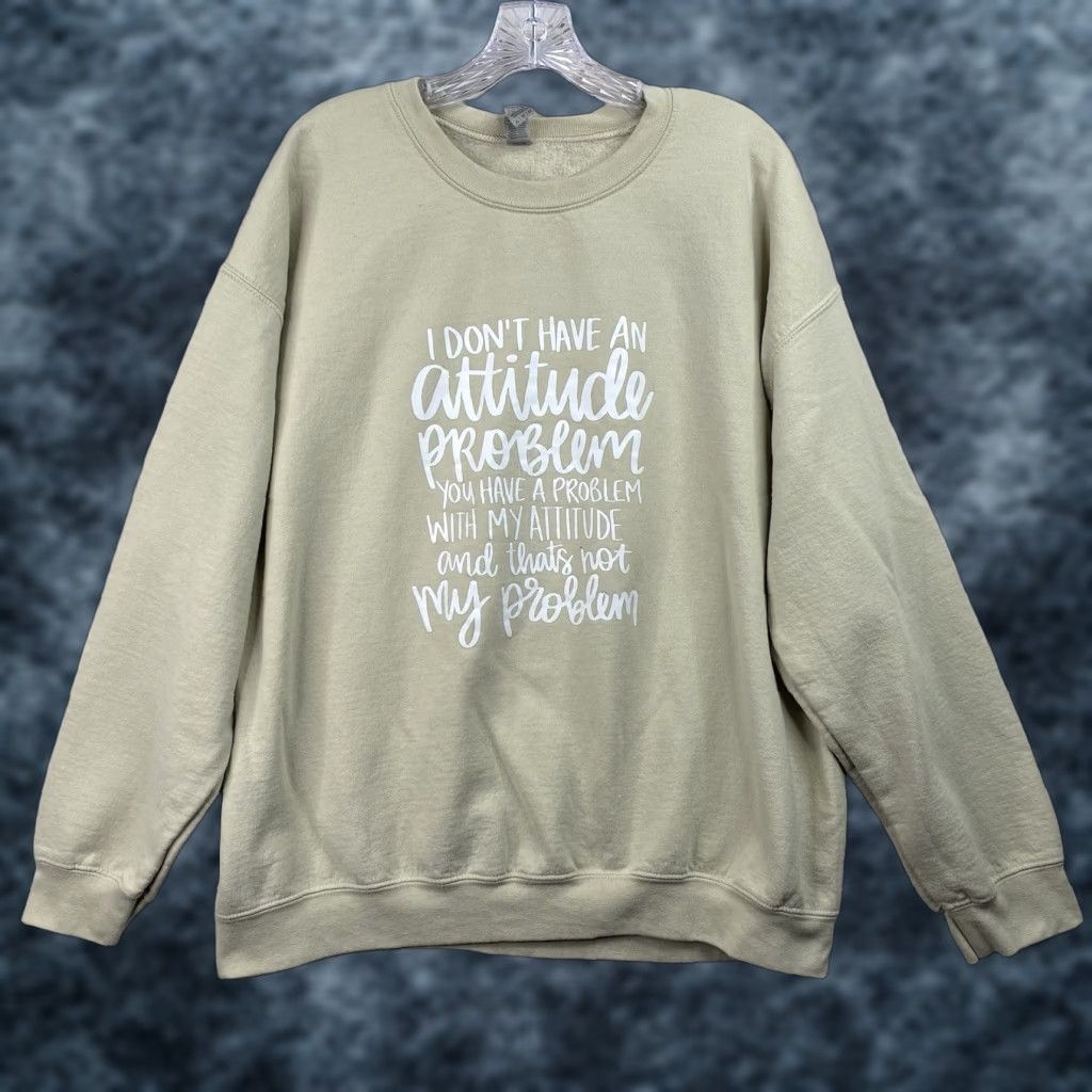 Gildan Gildan Heavy Blend Sweatshirt XL Beige Attitude Problem Not My Problem Graphic Pullover Crew Neck Long Sleeve Women Heavyweight Size XL / US 12-14 / IT 48-50 - 1 Thumbnail