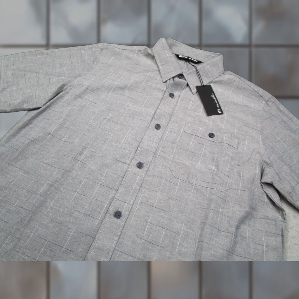 TravisMathew Travis Mathew Shirt Mens Medium Gray Heather Nights High Ball Button Up Knit Cotton Blend Short Sleeve Button-Up Size US M / EU 48-50 / 2 - 1 Thumbnail