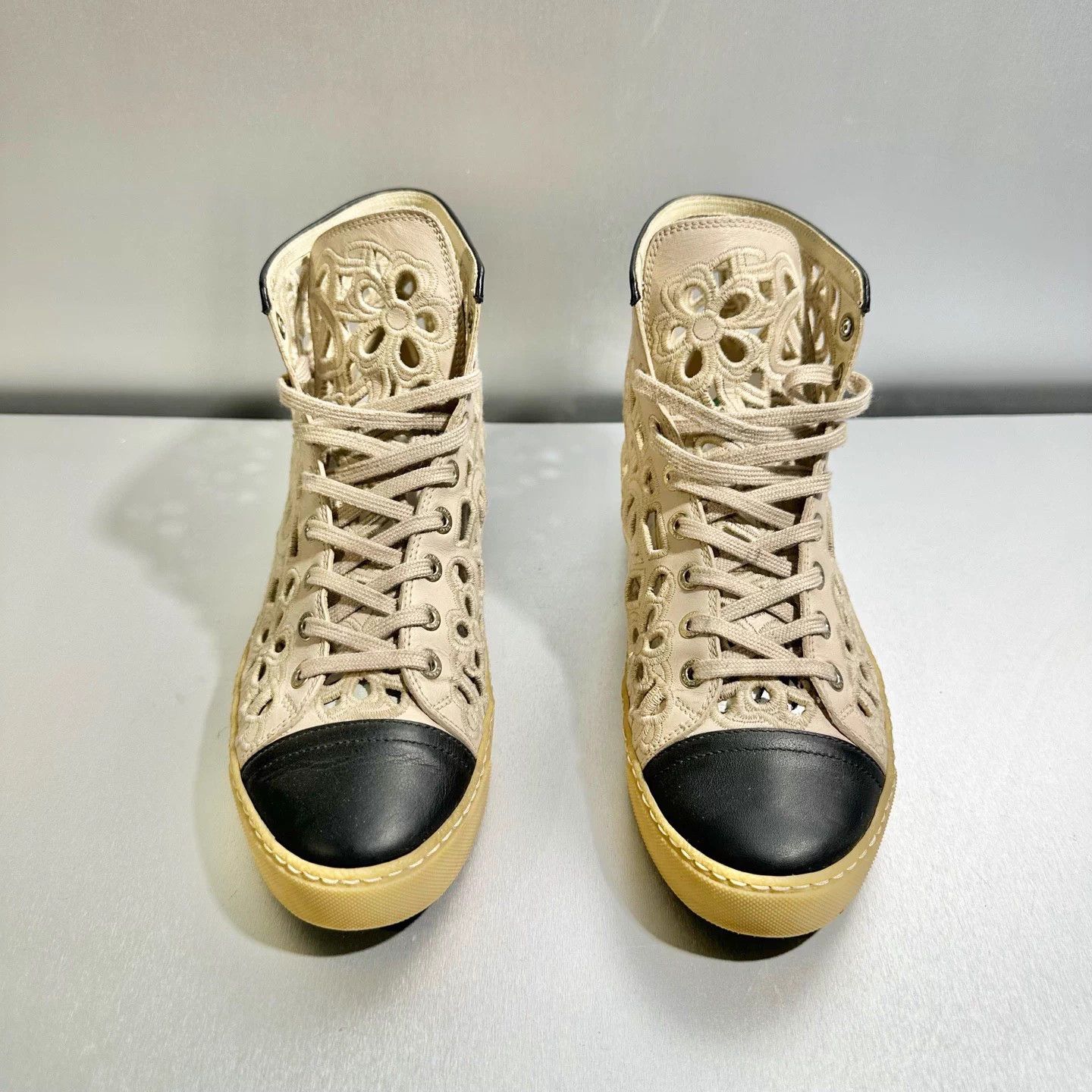 Chanel Chanel Fabric Cut-out High-Top Sneakers - Size 38 Size US 7 / IT 37 - 2 Thumbnail