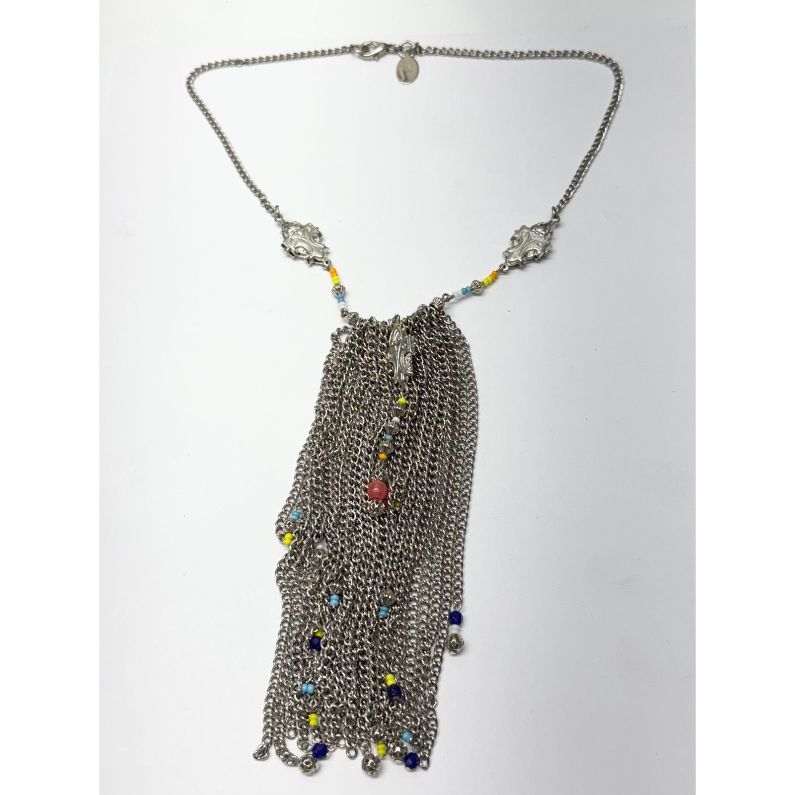 Vintage Vintage silver chain tassel beaded statement necklace Size ONE SIZE - 3 Thumbnail