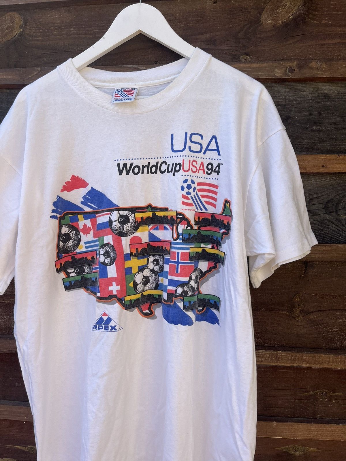 Vintage USA 1994 World Cup vintage Apex One white t-shirt tee Size US XL / EU 56 / 4 - 5 Thumbnail