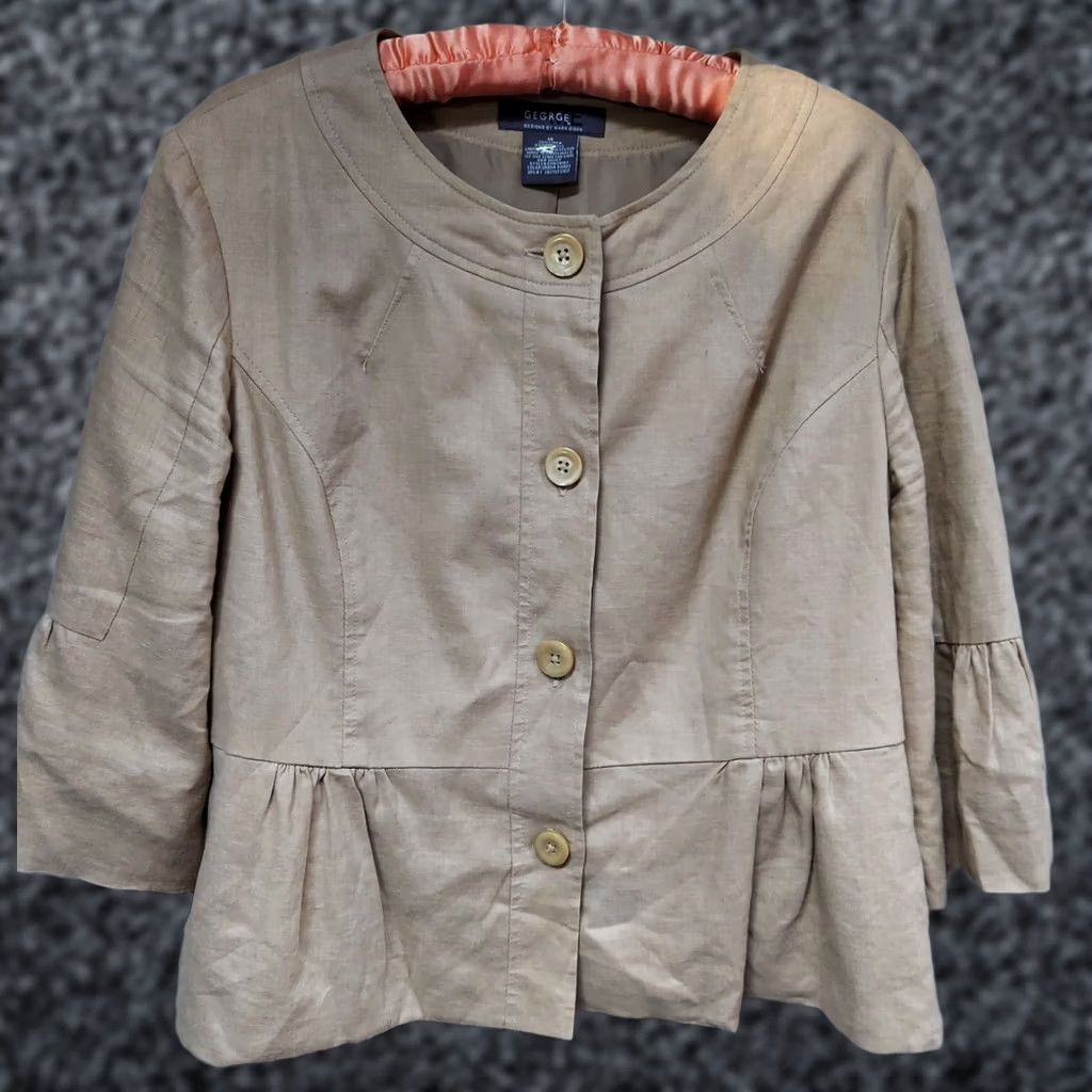 George George ME Button Front Peplum Blazer Jacket Womens 14 Khaki Linen Blend Blazer Jacket Beige Fall Spring Summer Regular Womens Size XL / US 12-14 / IT 48-50 - 1 Thumbnail