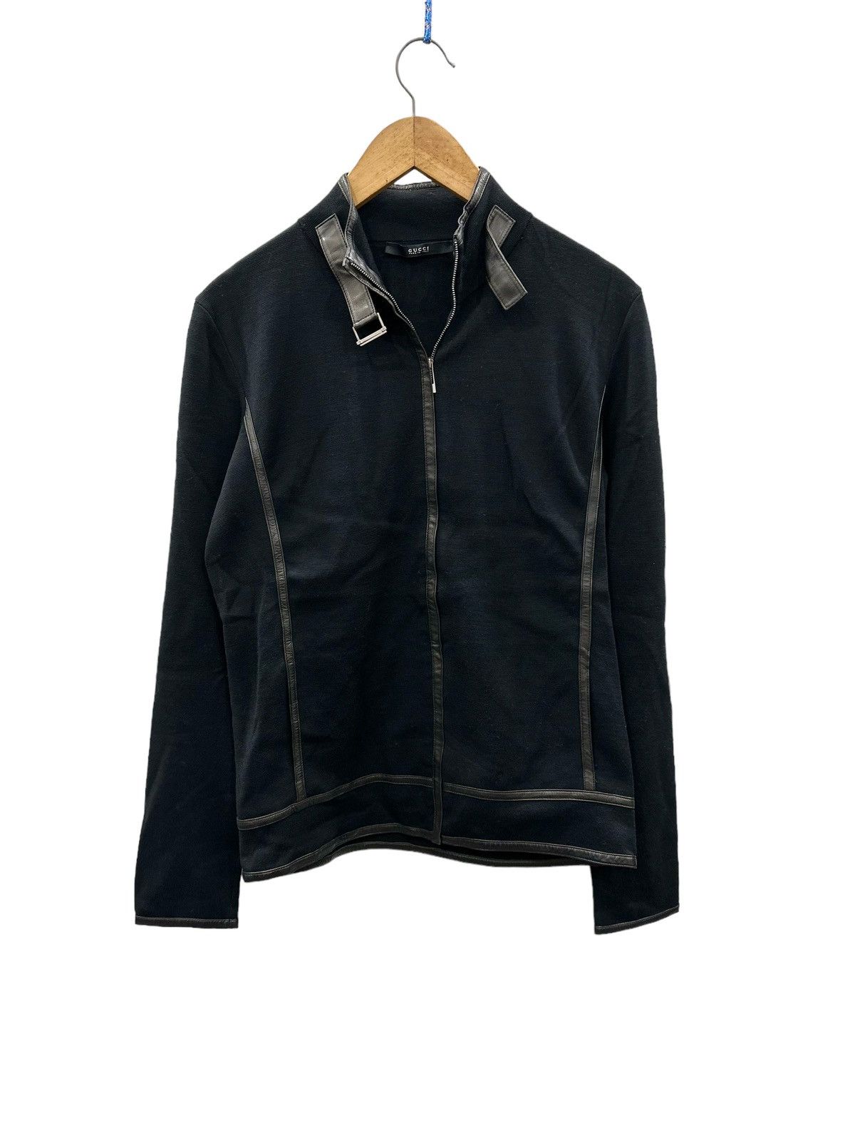 image of Gucci Lana Wools With Vera Pelle Leather Trimming Jacket in Black, Men's (Size Small)