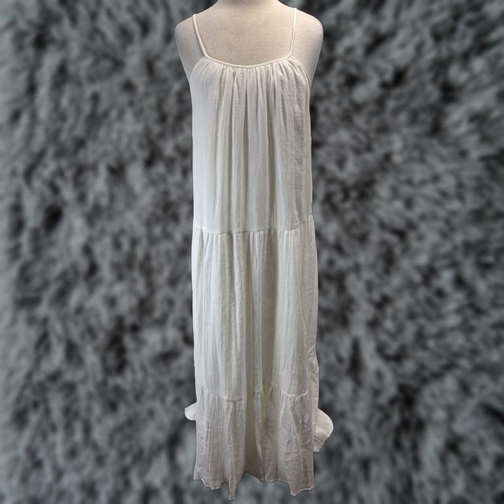 Vintage PQ Cotton Gauze Tiered Maxi Sundress Dress XS/S White Sleeveless Lined Beach - Casual Summer Dress Womens Small/Medium PQ Brand Size XS / US 0-2 / IT 36-38 - 1 Thumbnail