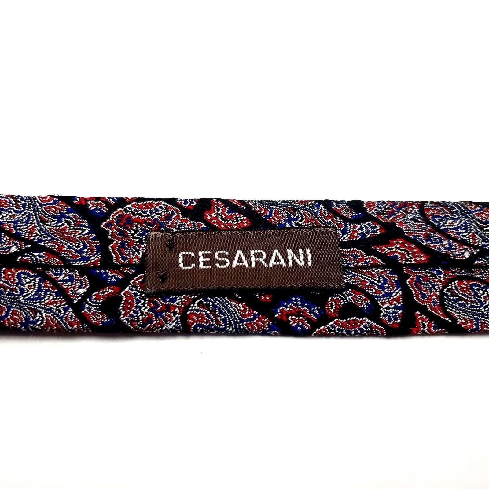 Designer Cesarani Silk Tie Black Red Paisley Woven Size ONE SIZE - 4 Thumbnail