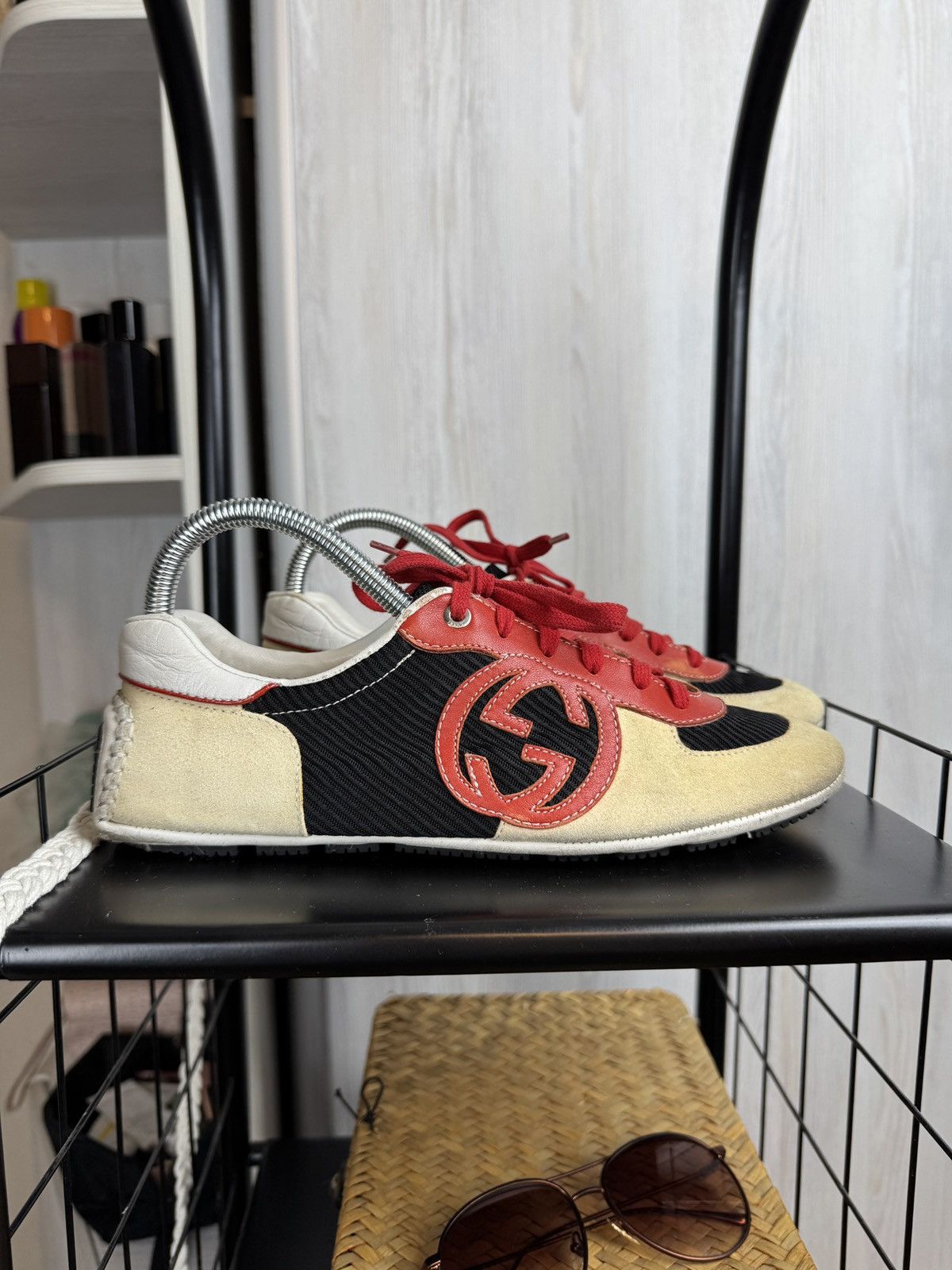 Gucci Cappuccino Fabric And Suede Sneakers | Grailed