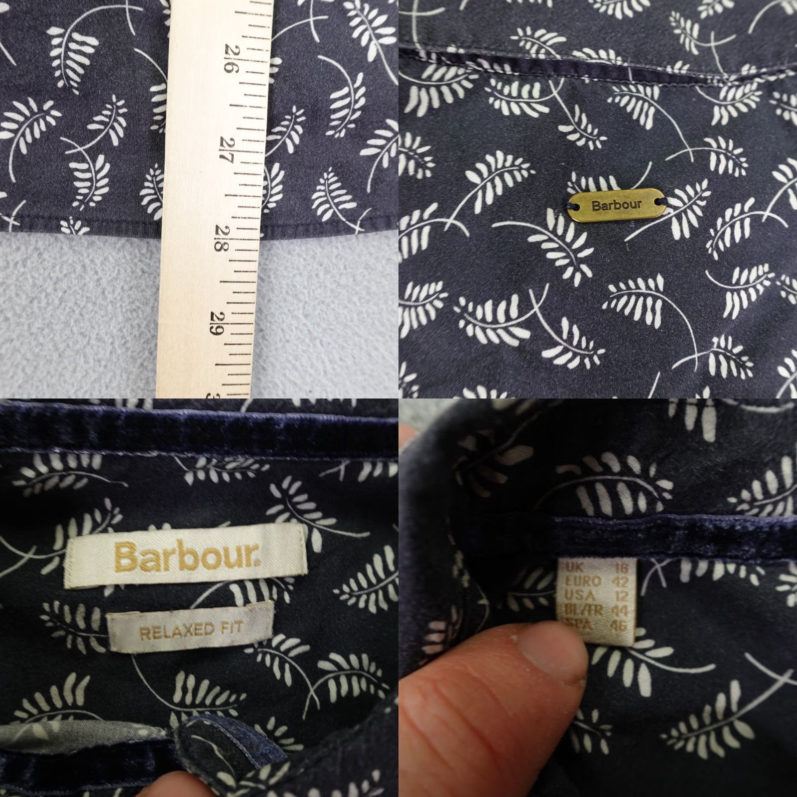 Barbour VINTAGE Barbour Shirt Woman 12 Blue White Leaves Printed Vyne Relaxed Fit Button-Up Collared Long Sleeve Casual Top Blouse Size XL / US 12-14 / IT 48-50 - 8 Thumbnail