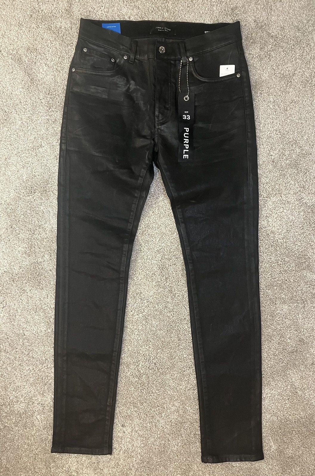 image of Purple Brand Leathered Black Jeans, Men's (Size 33)