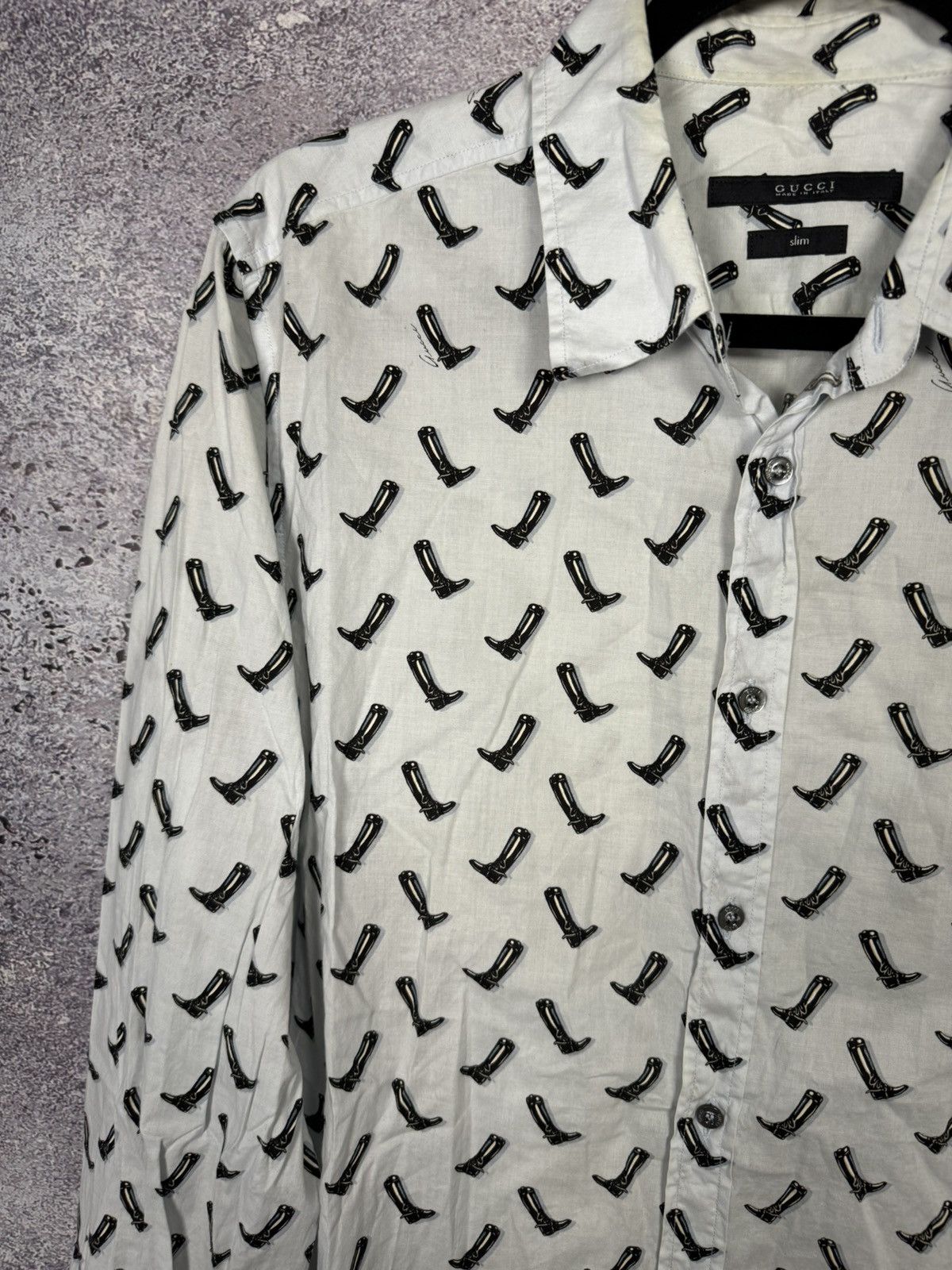 Gucci × Vintage GUCCI Shirt Button Up Printed Monogram Slim Fit White Size US M / EU 48-50 / 2 - 8 Thumbnail