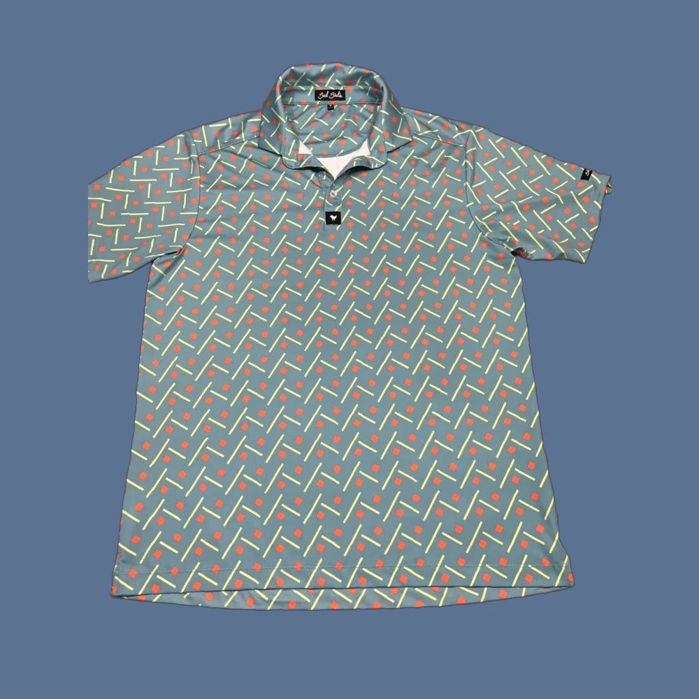 Vintage Bad Birdie Polo Shirt Men Medium Performance Golf Teal Orange Geometric Size US M / EU 48-50 / 2 - 1 Thumbnail