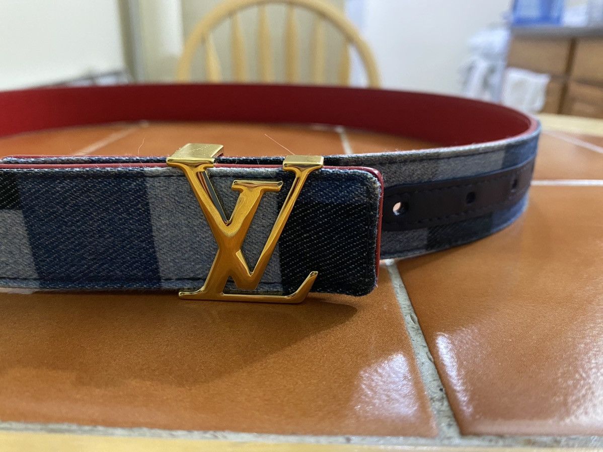 Louis Vuitton Unisex LOUIS VUITTON DENIM/RED BELT GOLD TONE HARDWARE, Size ONE SIZE - 4 Thumbnail