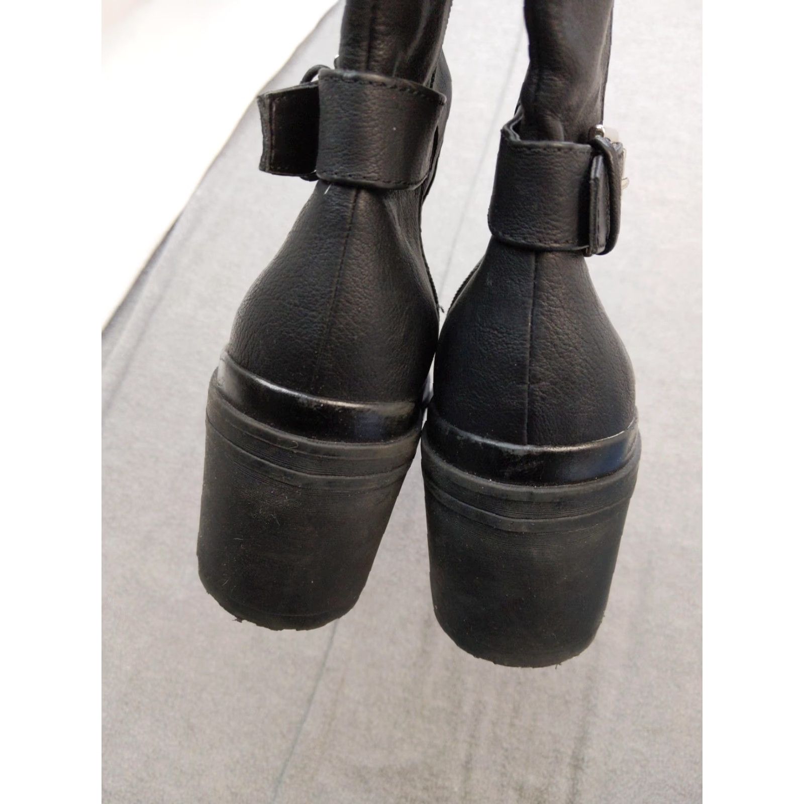 Vintage Biker Boots Womens size 9.5 41 Black Knee High Block Heel Zip Buckle Lug Sole Shoes Size US 10 / IT 40 - 7 Thumbnail