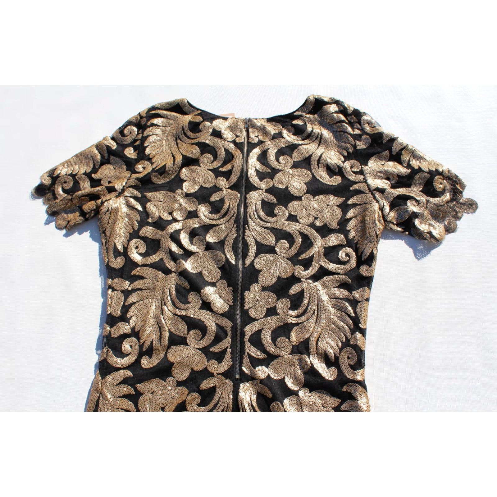 Vintage Holly Bracken Womens Cocktail Dress L Black Gold Sequin Zip Back New Size L / US 10 / IT 46 - 6 Thumbnail