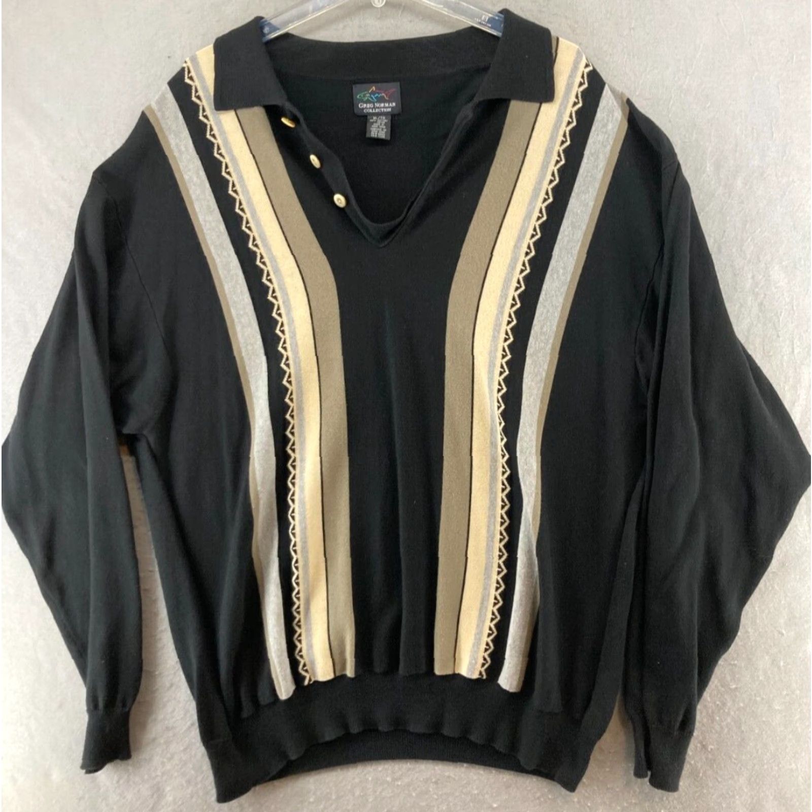 Vintage VINTAGE Greg Norman Mens Sweater XL Black Striped Collared Golf Mens Size US XL / EU 56 / 4 - 2 Thumbnail