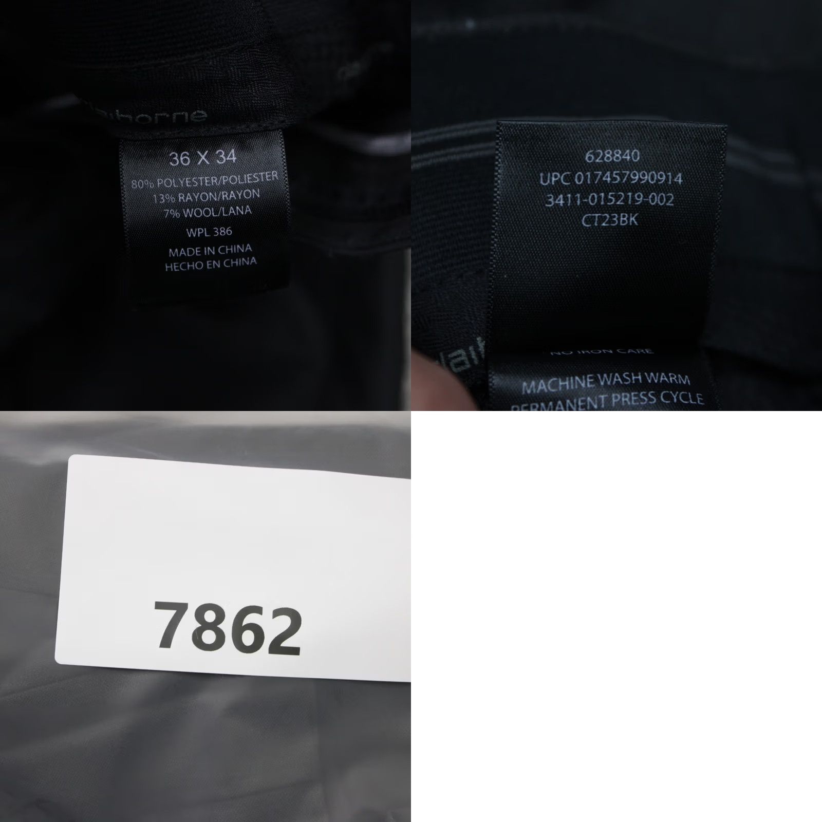Liz Claiborne Claiborne Pants Mens 36 x 34 Black Pleated No Iron Sharkskin Dress Pants Regular Rise 10-12 In Cuffed Knit Linen Blend Wool Polyester Rayon Size US 36 / EU 52 - 9 Thumbnail