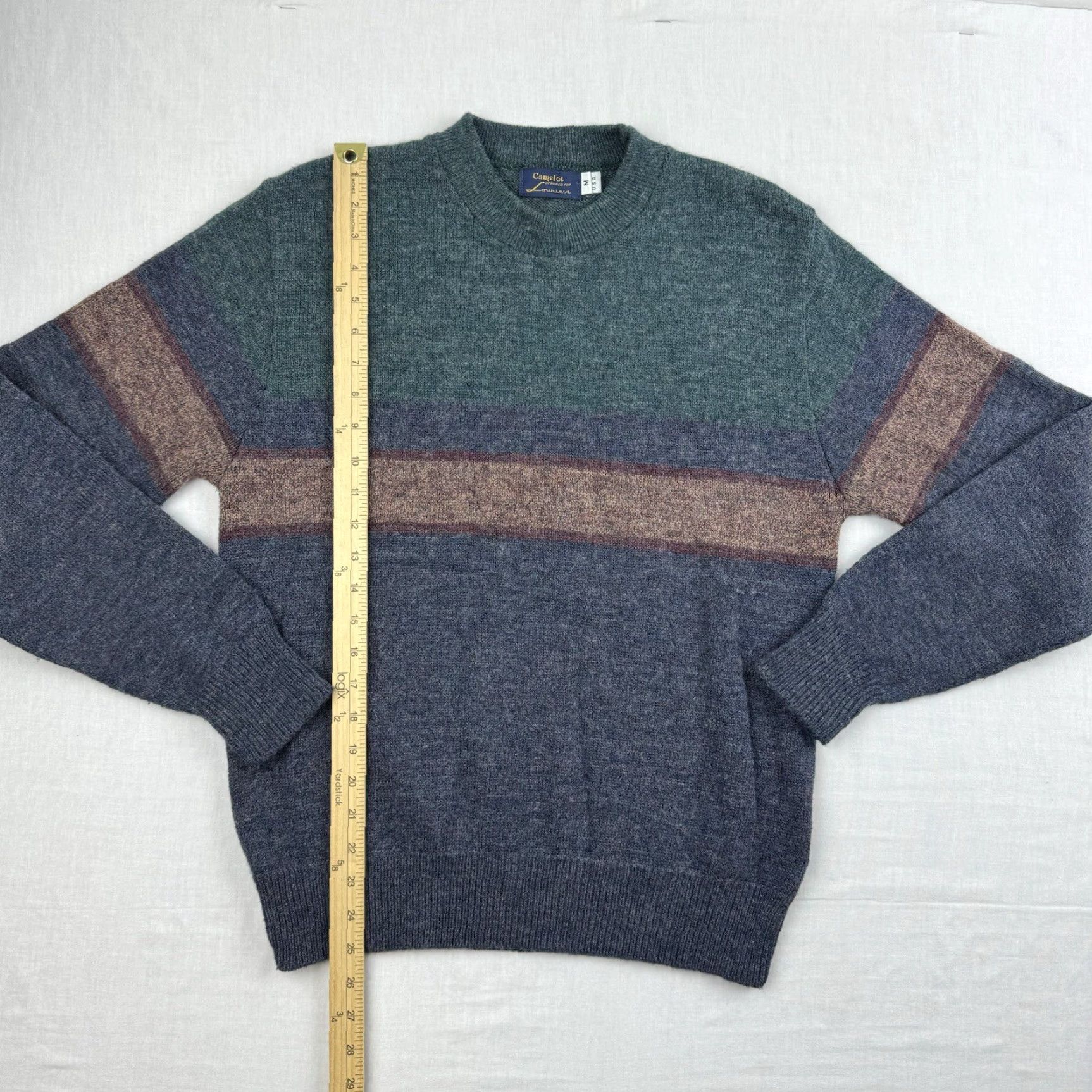 Camel VINTAGE Camelot Sweater Men's Medium Casual Knit Wool Blend 80s Blue Striped Pullover Size US M / EU 48-50 / 2 - 6 Thumbnail