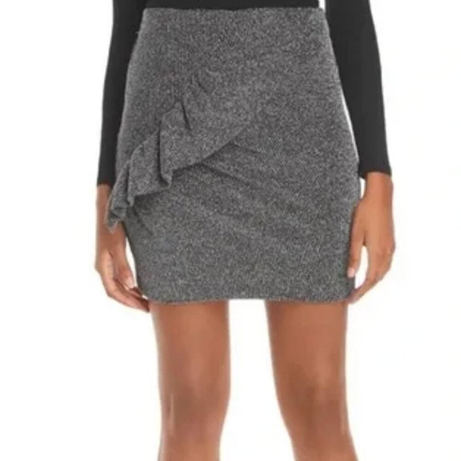 Iro IRO Silver Metallic Stretch Lisko Ruffle Front Mini Skirt Size 30" / US 8 / IT 44 - 1 Thumbnail