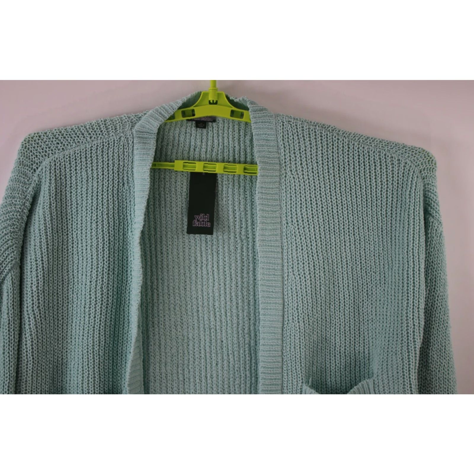 Vintage Wild Fable Cardigan Womens Medium Pale Mint Open Front Oversized Pockets Knit Size M / US 6-8 / IT 42-44 - 3 Thumbnail