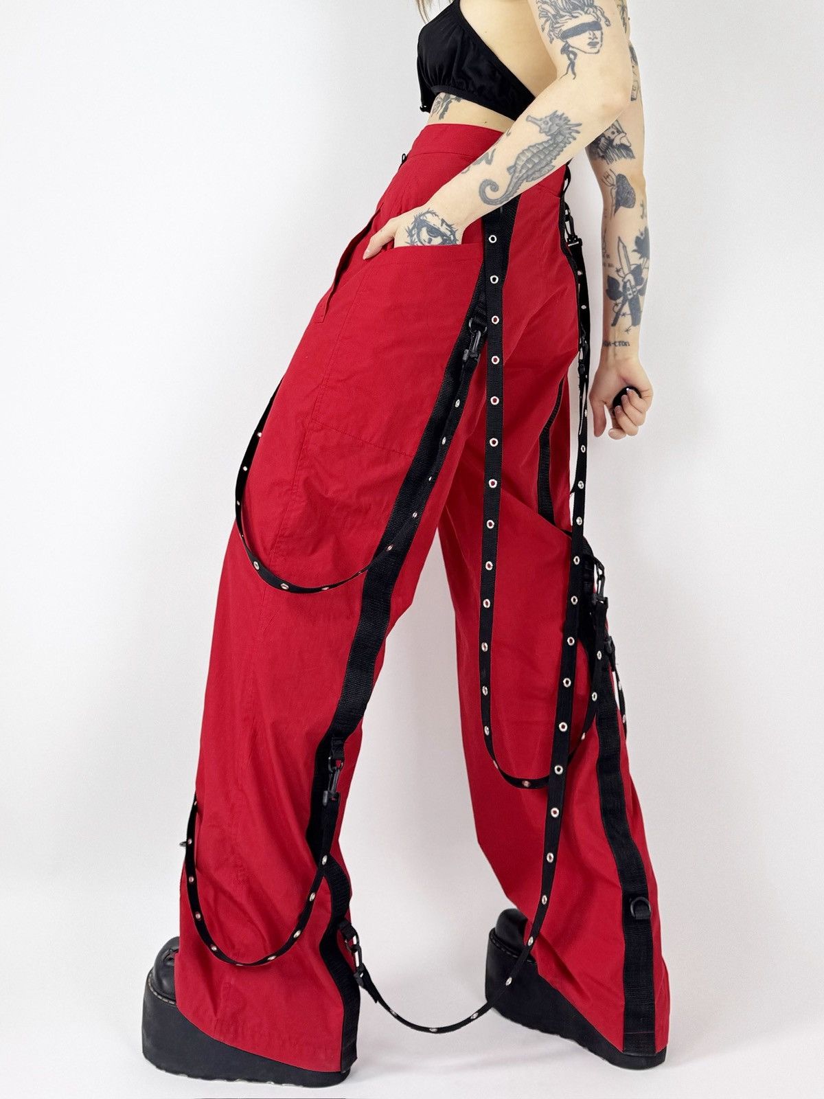 Designer Punk goth tripp nyc style pants with straps Size US 29 - 6 Thumbnail