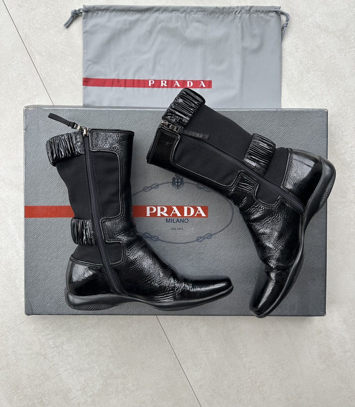 Prada Prada Vintage Linea Rossa Leather Ankle Boots Size US 5 / IT 35 - 1 Thumbnail