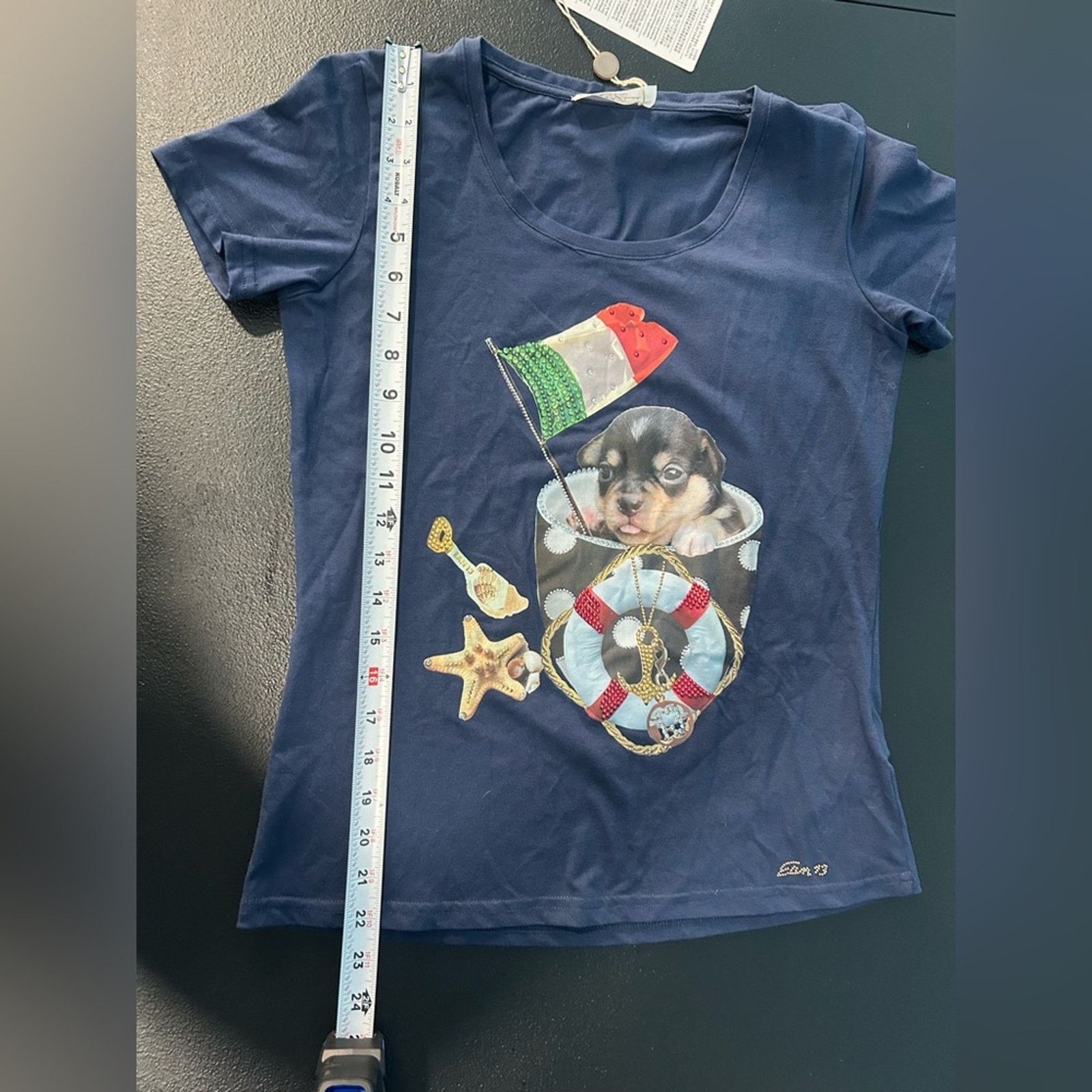 Other EAN 13 Swarovkski Crystal Accent Shirt Puppy Nautical Navy 6 Size M / US 6-8 / IT 42-44 - 8 Thumbnail