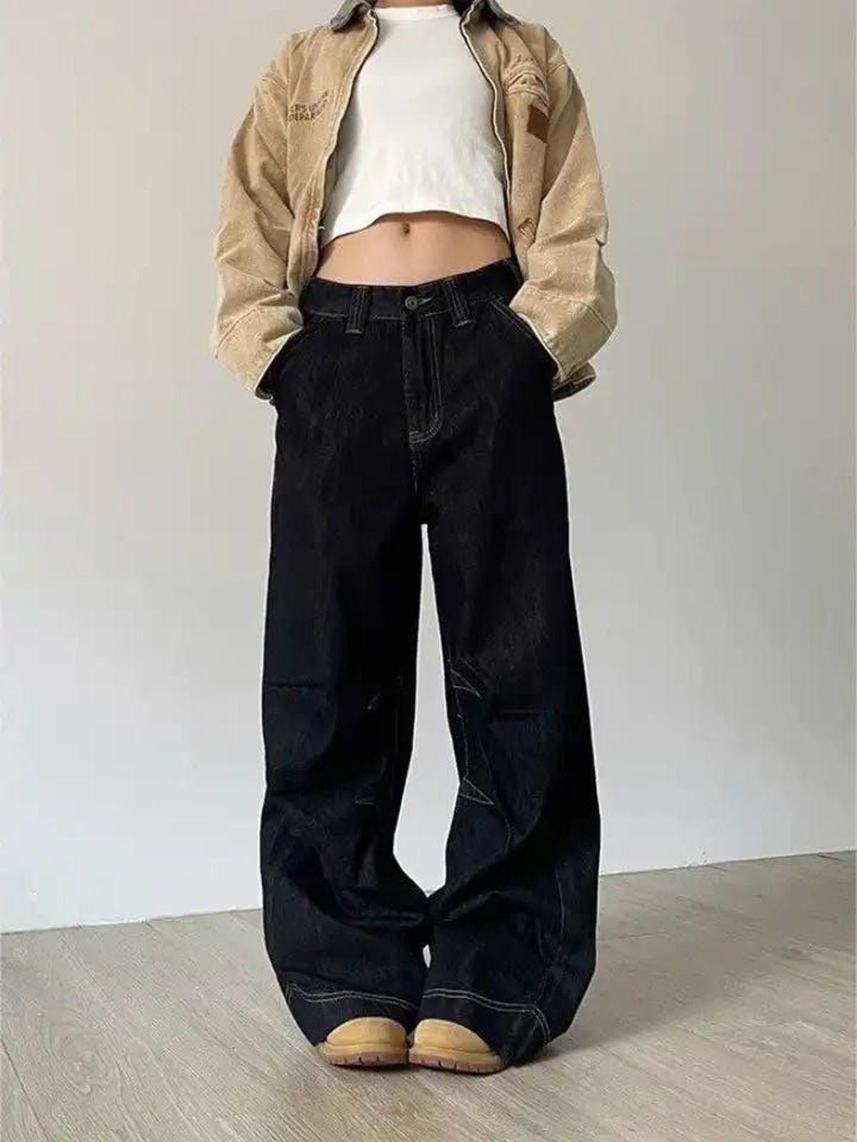 Jean Black Cargo Baggy Denim Jeans, y2k Size 27" / US 4 / IT 40 - 2 Thumbnail
