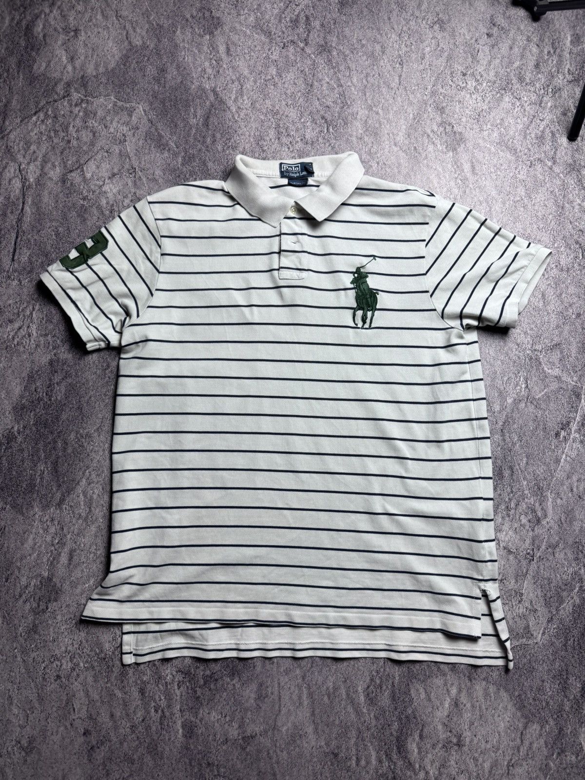 Polo by Ralph Lauren Black White Striped Collared Shirt Y2K Men's fashion Large Preppy L