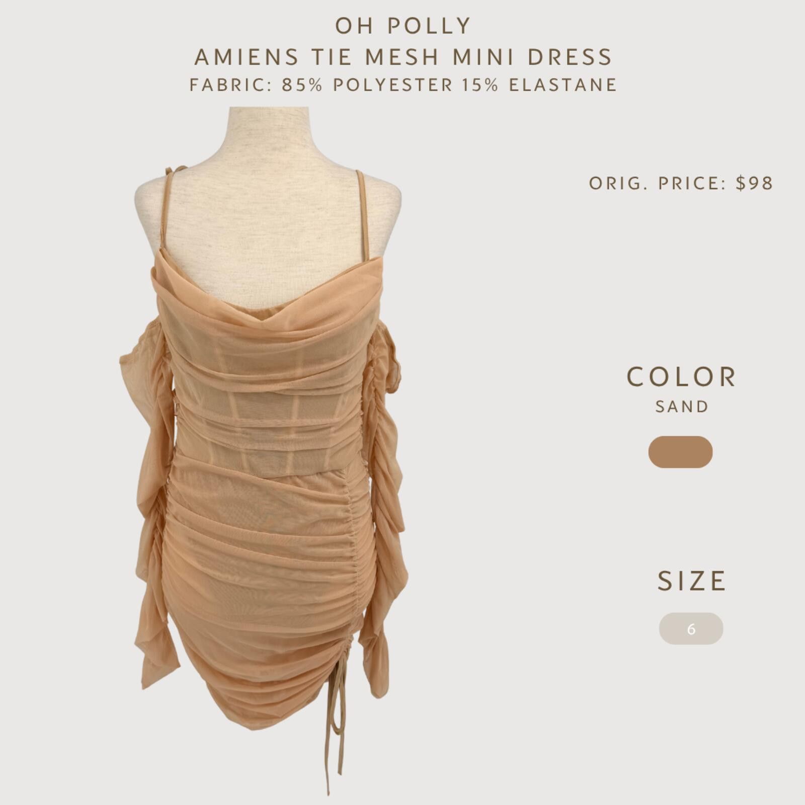 Other Oh Polly Amiens Mesh Mini Dress Sand 6 Size M / US 6-8 / IT 42-44 - 2 Thumbnail