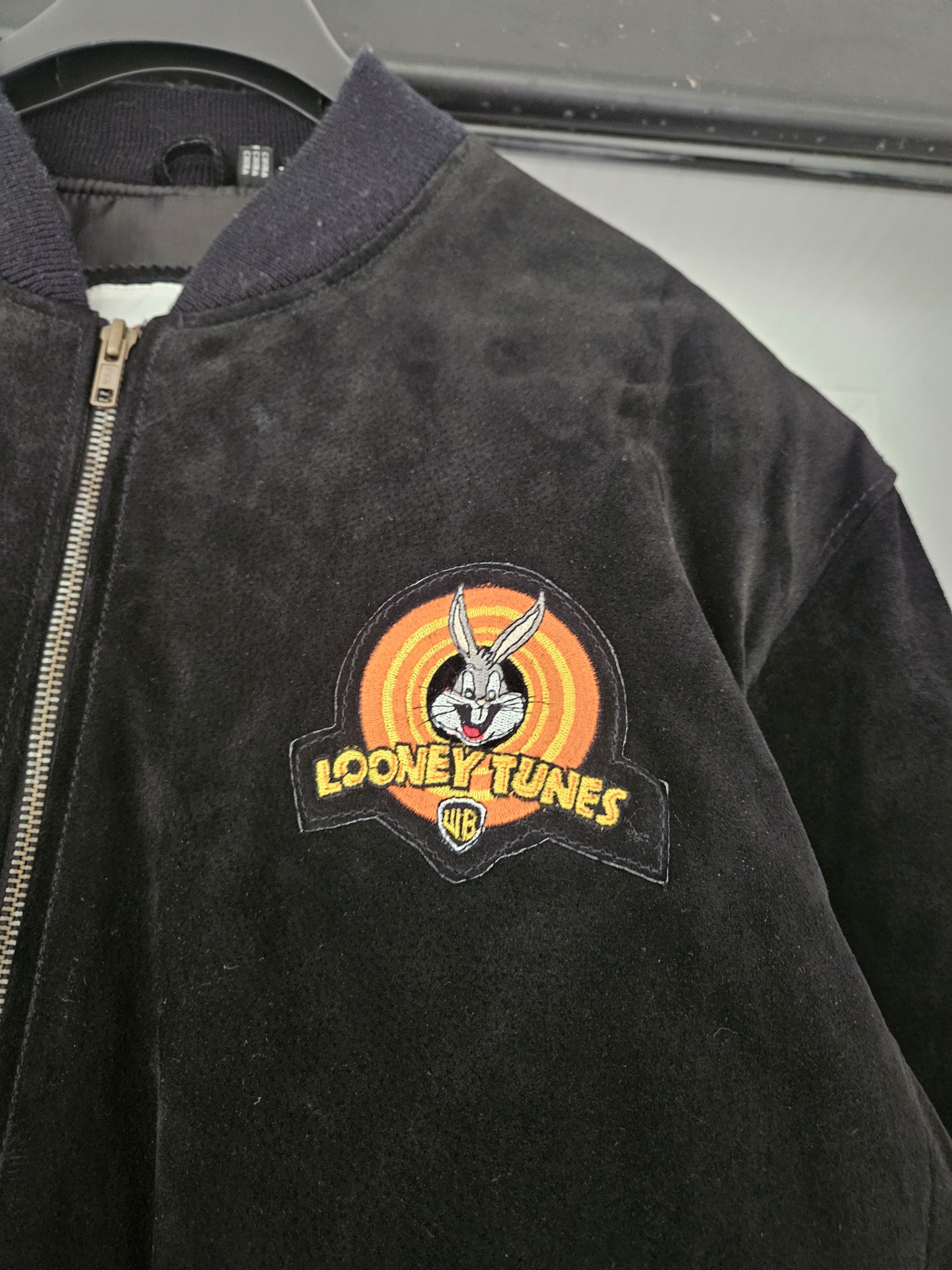 Warner Bros Looney Tunes Black Leather Patched Bomber Jacket Size US S / EU 44-46 / 1 - 4 Thumbnail