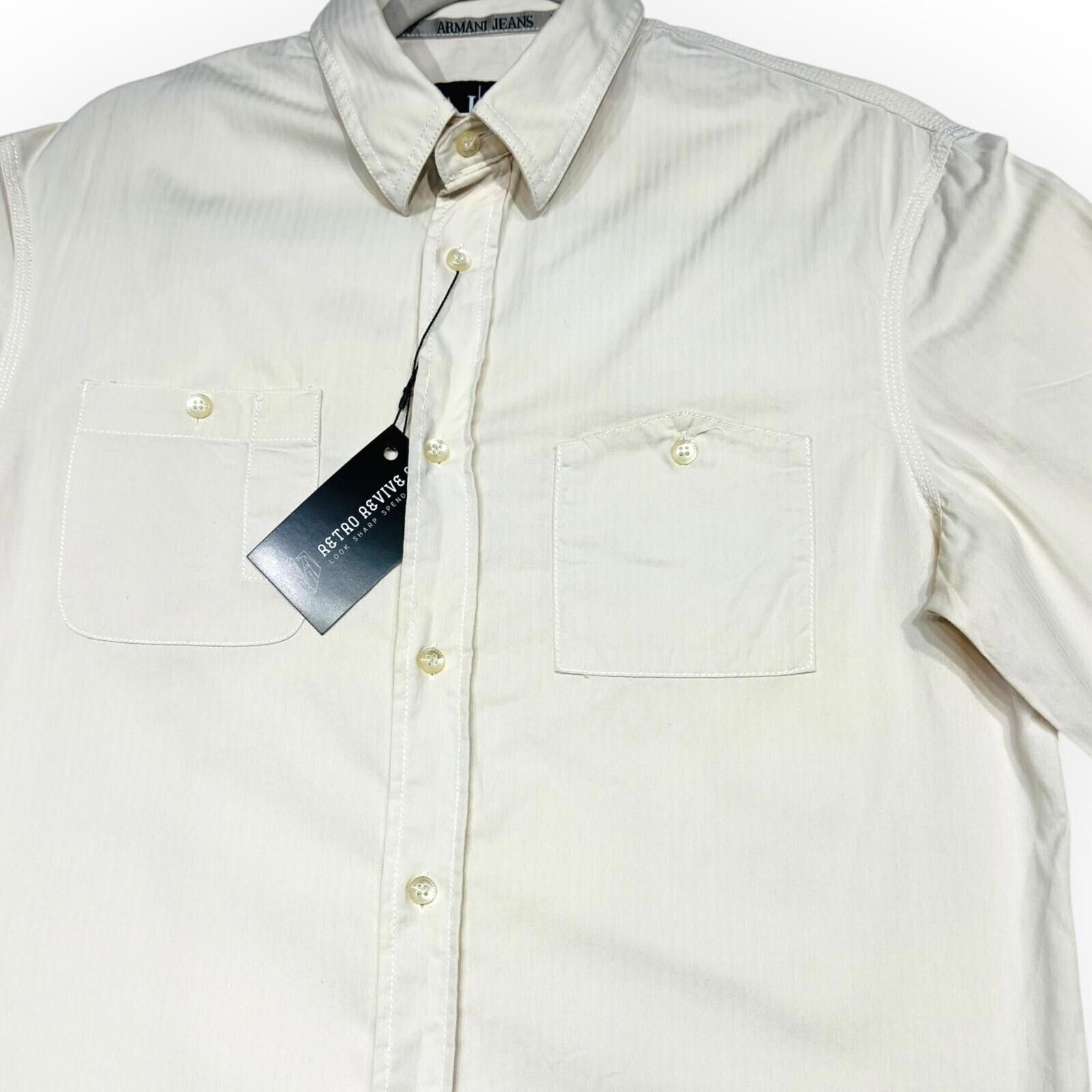 Other Armani Jeans Shirt Men's UK Size L Beige Plain Long Sleeve Size 42R - 6 Thumbnail