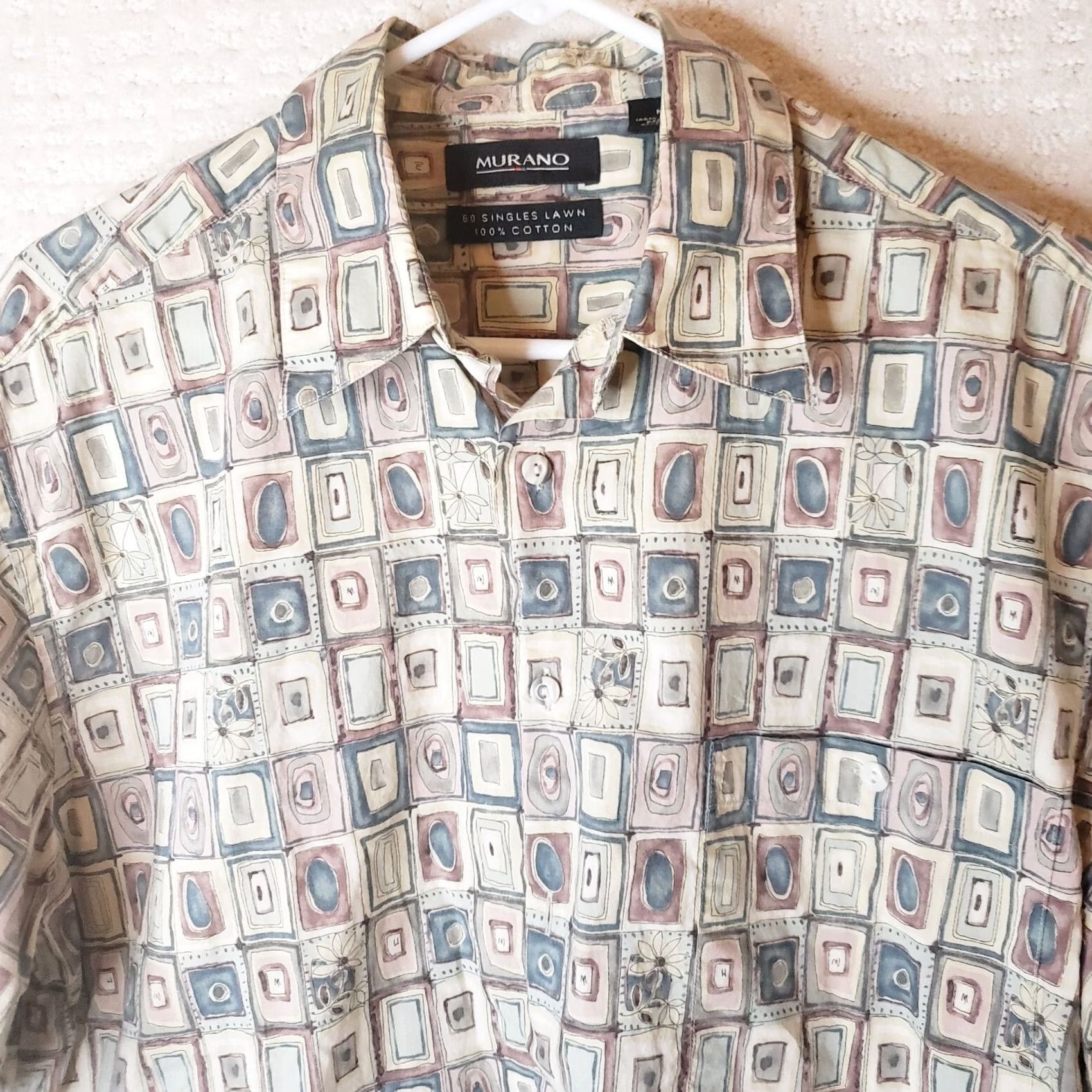 Murano Murano Men’s M Multicolor Geometric Pattern Shirt S Short Sleeve Collared Button-Up Casual Beach Hawaiian Tropical Size US M / EU 48-50 / 2 - 3 Thumbnail