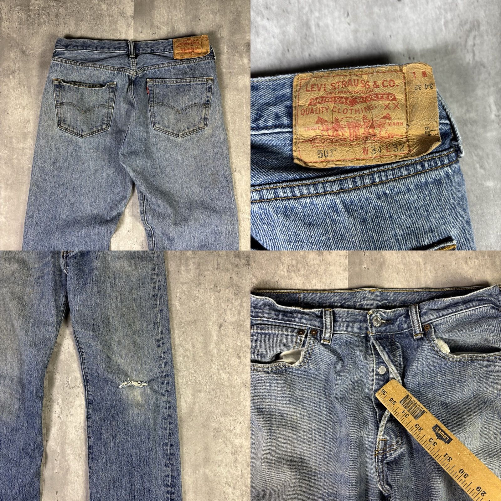 Levi's VINTAGE Levis 501 Jeans Blue Denim Straight Leg Button Fly Adult 34x30 Mens Jeans Regular 34x30 USA Size US 34 / EU 50 - 8 Thumbnail