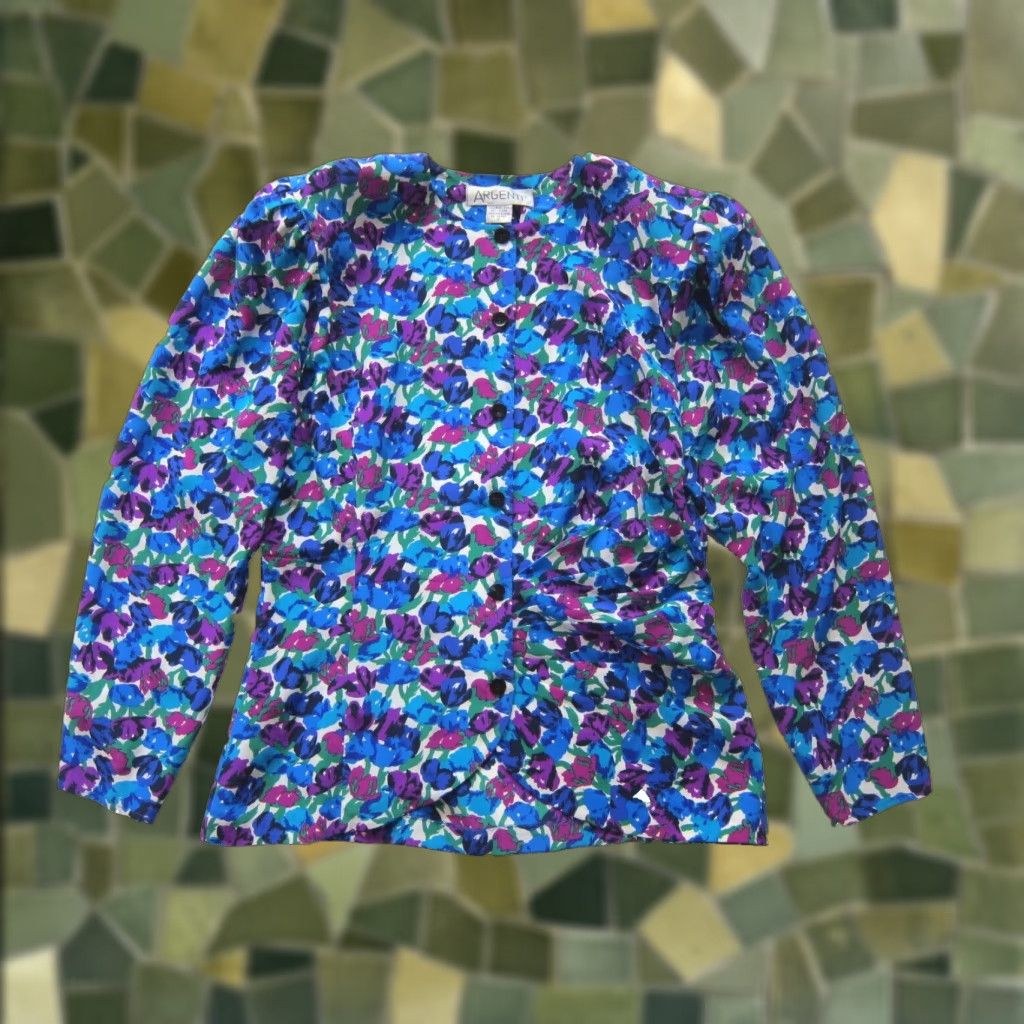 Vintage VINTAGE Argenti 100% Silk Blue Pink Floral Long Sleeve Blouse Skirt Set Women L Size L / US 10 / IT 46 - 1 Thumbnail