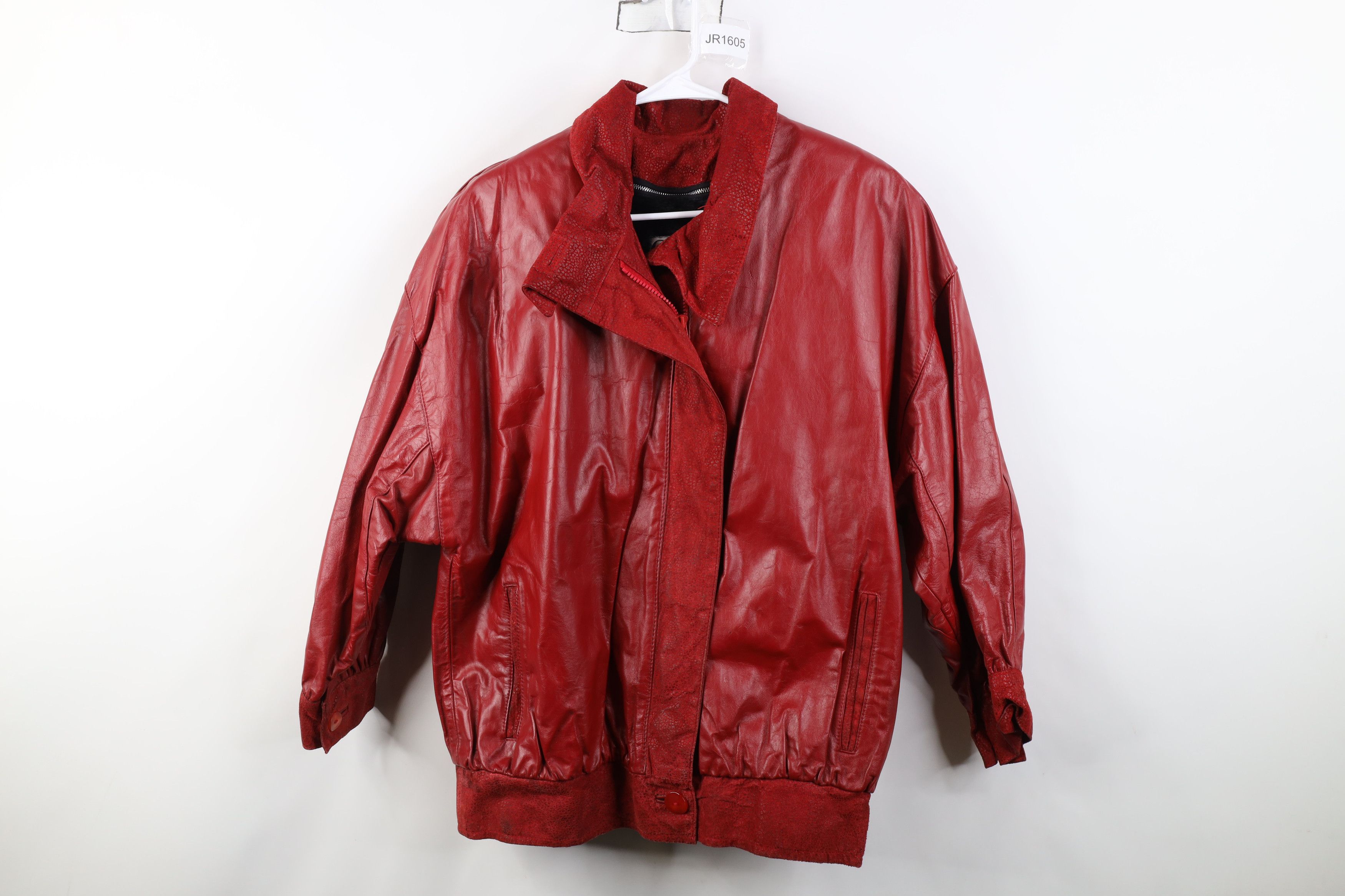 Vintage Vintage 90s Streetwear Leather Bomber Jacket Red USA Size M / US 6-8 / IT 42-44 - 1 Thumbnail